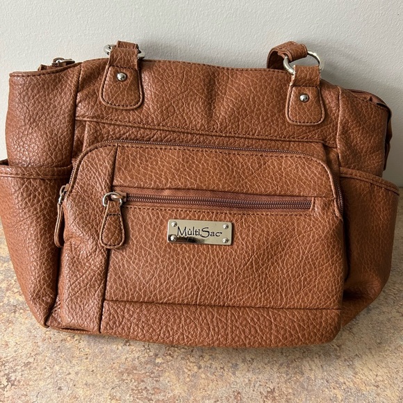 Multi-Sac Brown Vegan Pebbled Leather Purse with lots of storage spaces - Picture 2 of 13